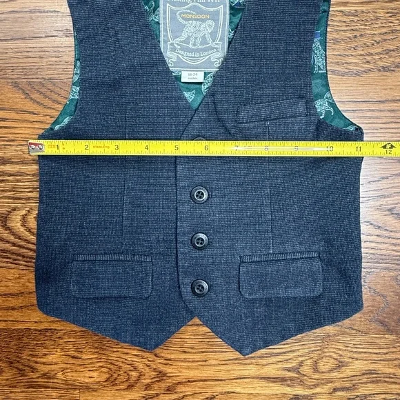 Monsoon Notting Hill W11 Navy/ Gray Vest w/ Green Fox Print Lining Sz 18-24 Mths - Picture 6 of 10